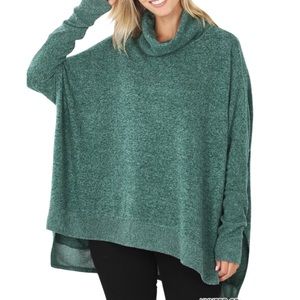 NEW Boho Cowl neck cozy poncho sweater - green